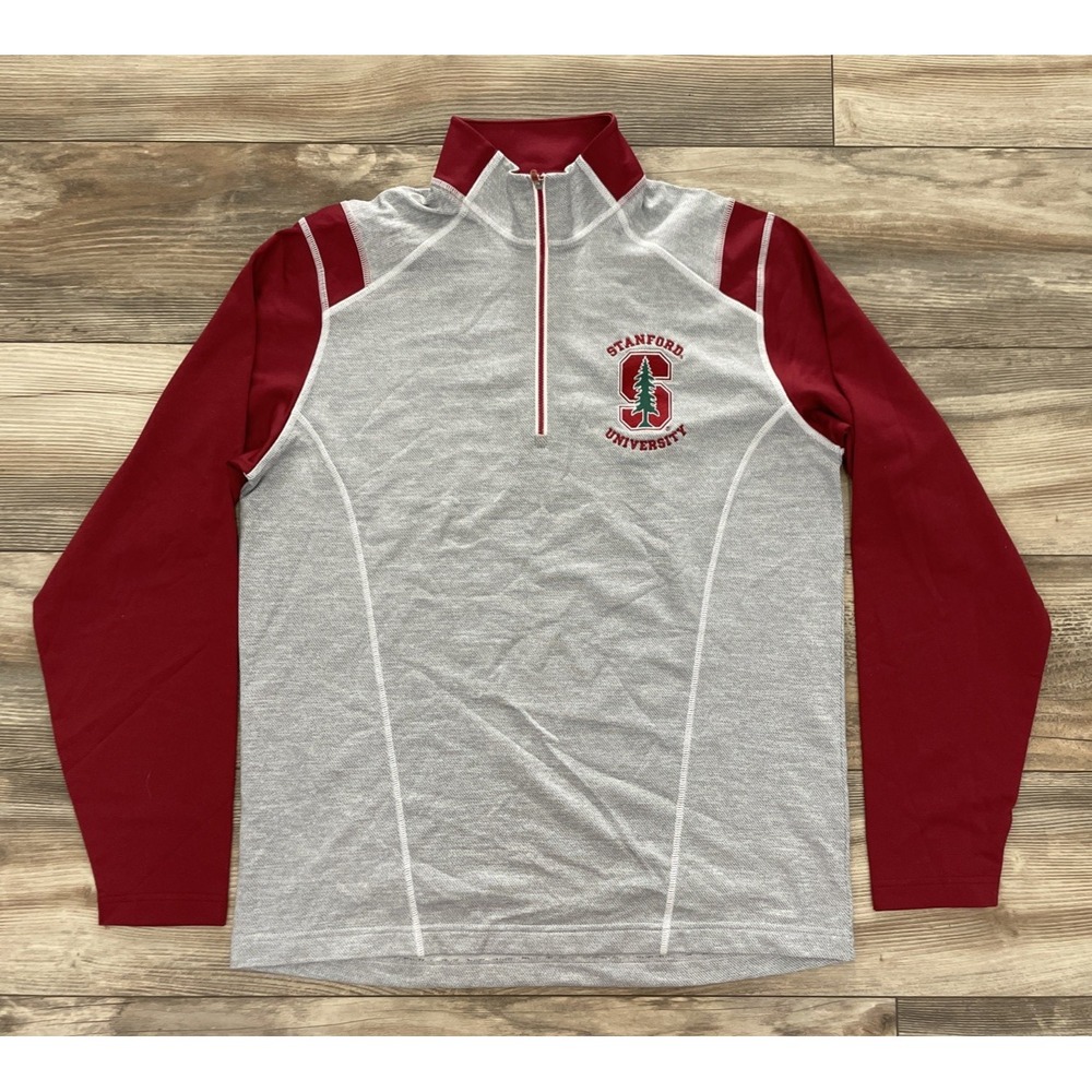 Antigua Stanford University Mens Medium 1/4 Zip Pullover Jacket Gray Red